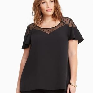 Torrid, size 2, Crepe Mesh Dot Flutter Sleeve Top